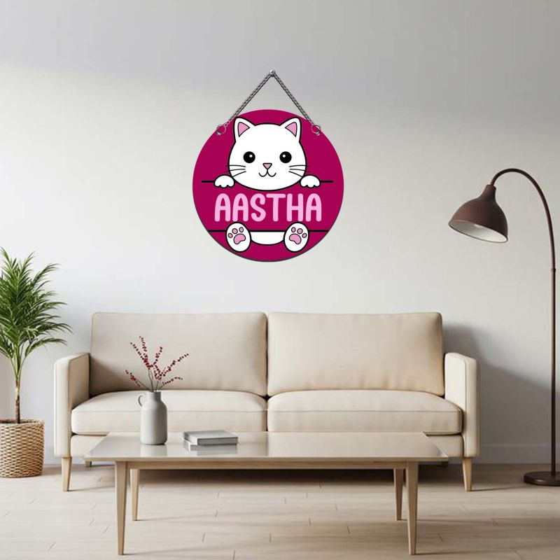 Personalized Cute Cat Theme Wall Hanging for Girls Bedroom and Study Room Nameplate for Door Home Decor Wall Art Decor Return Gift